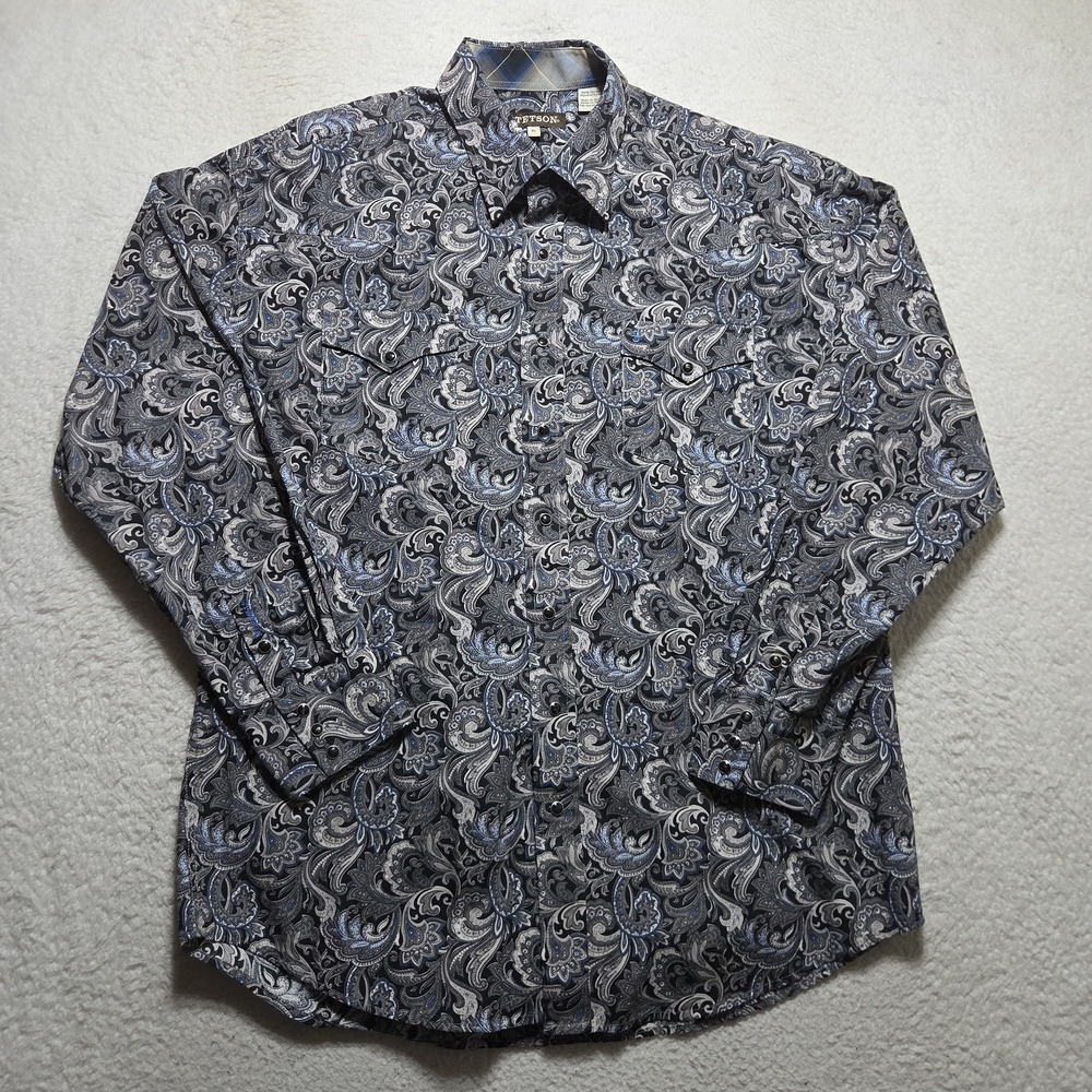 Stetson Pearl Snap Shirt Mens XL Paisley Western Rodeo Roping Long Sleeve